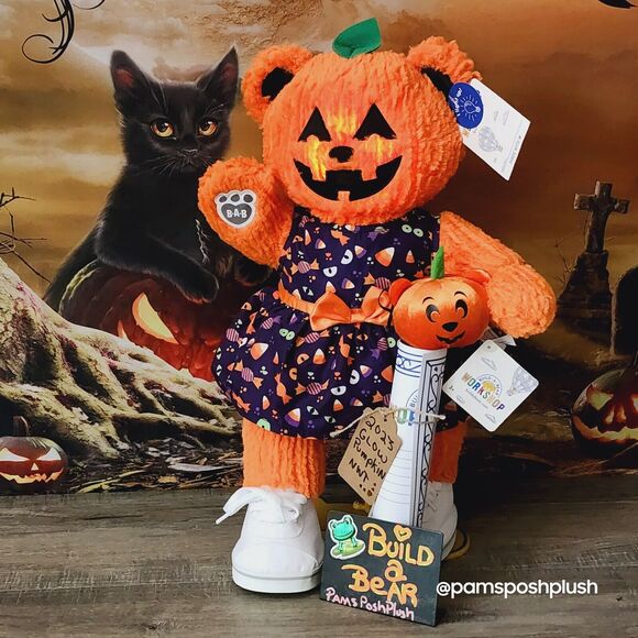 Build A Bear Pumpkin Glow Plush Jack O'Lantern Halloween 2023 Dress Clothes GIRL - Picture 15 of 16